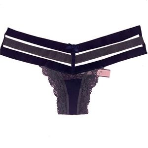NWT Victoria's Secret Blue Strappy Caged Mesh with Bow Cheeky Panty